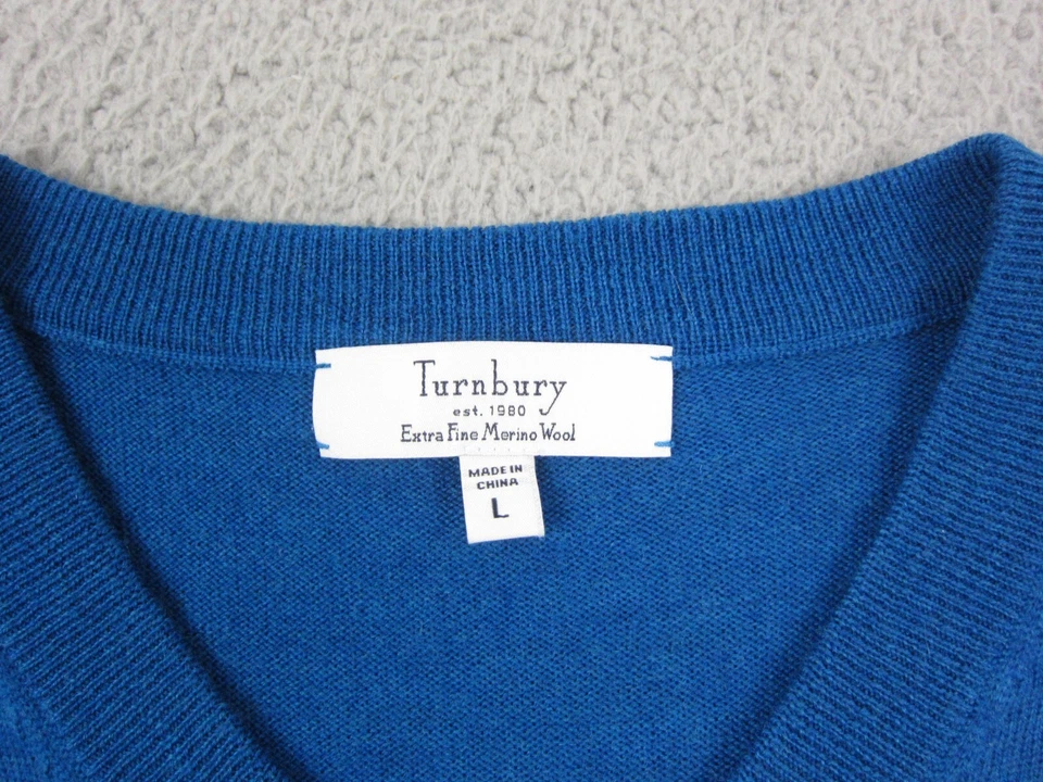 Turnbury Suéter Chaleco Adulto Grande L Azul 100% Lana Merino Informal Para Hombres Cuello en V Foto 3 de 4