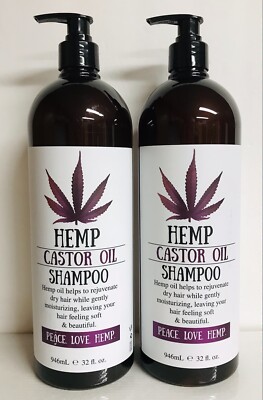 2 Bottles Hemp & Castor Oil Moisturizing Shampoo 32 fl oz Each