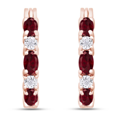 1.50 Ct Huggies Hoop Earrings Ruby & Simulated Diamond 14k Gold Plated