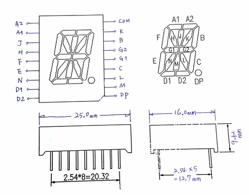 10pc 0.5" Alpha Numeric LED display CA Color = Red DDA51AC ( XDK-5105FRWA ) XDK - Picture 6 of 6
