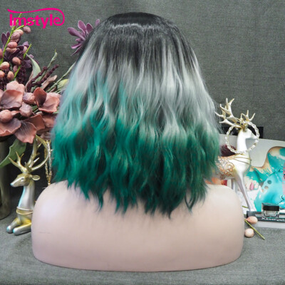 Short Bob Wig Green Synthetic Lace Front Ombre Wigs Women  display picture 2