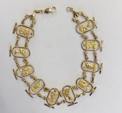 18K Gold Cleopatra Nefertiti Ramsis King Tut Isis Handmade 81/2'' Brclt