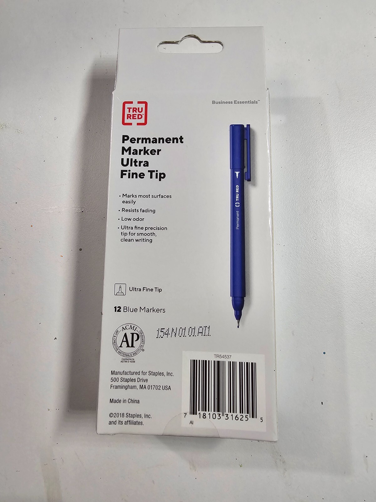 TRU RED Permanent Markers Ultra Fine Tip BLUE TR54537 - (12 Pack) - NEW