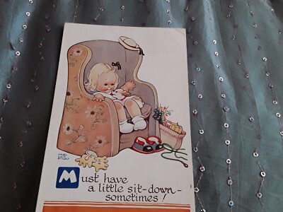 MABEL LUCIE ATTWELL POSTKARTE MUSS MANCHMAL EIN WENIG SITZEN NR. 812