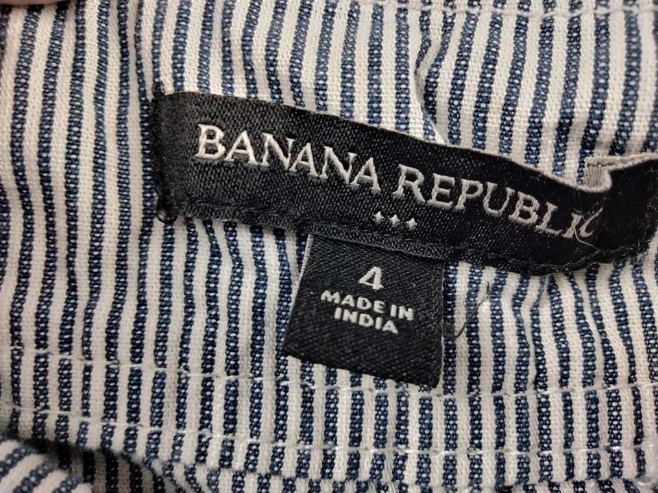 Pantalones Cortos Banana Republic Para Mujer 4 Rayas Azul Blanco Tiro Medio Preppy Cintura Corbata Foto 2 de 4