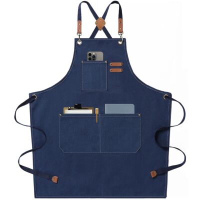 Chef Aprons for Men Women with Large Pockets Cotton Canvas Cross