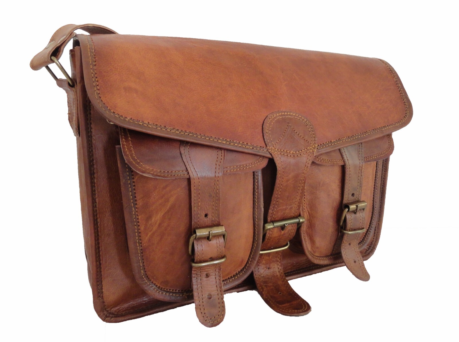 18 In Real Leather Messenger Bag Office School Laptop Satchel Crossbody Shoulder