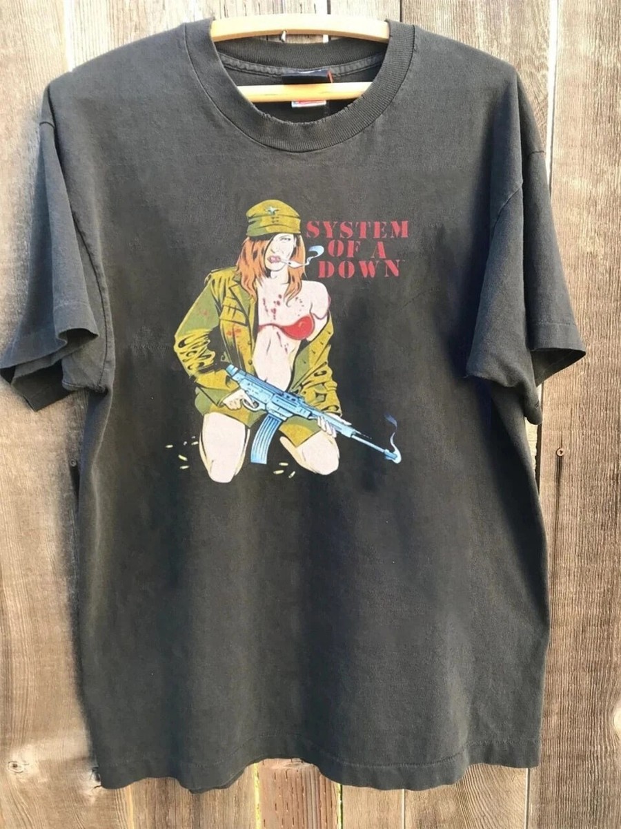 Vintage 00s System Of A Down Machine Gun Girl Charcoal Unisex T