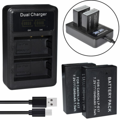 2x Battery  +Dual Charger for Canon LP-E17 LC-E17 & Canon EOS M6 Mark II