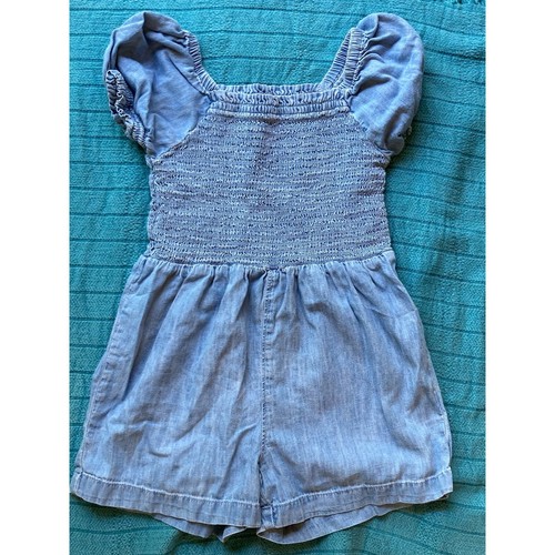 Gap Sz S Girls Denim Romper ~ Sweet Smocked Detail Puff Sleeves ~ One & Done! - Picture 2 of 4