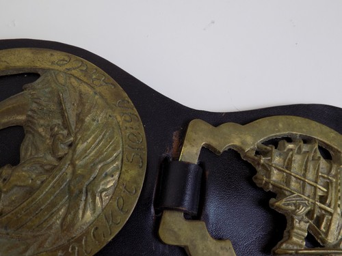 Victorian Era Whaling Horse Brass Medallions w/ Leather Bridle Saddle Strap - Picture 11 of 22
