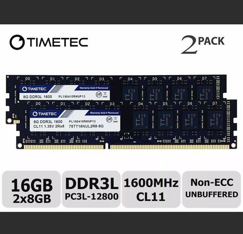 Timetec 16GB Kit (2x8Gb) DDR3L 1600Mhz PC3L-12800 / PC3-12800 DESKTOP RAM Memory