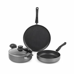 Induction Base Non-Stick Aluminium Cookware Set 3 Pieces Black