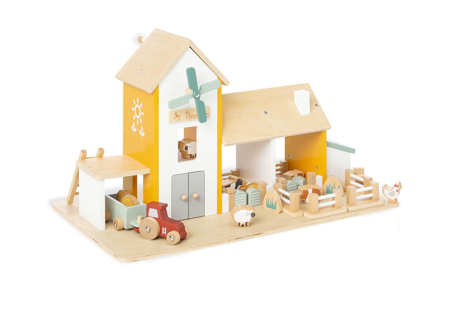 Jouets animaux de la ferme en bois pour tapis de jeu et monde miniature