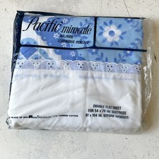 NOS Vintage Pacific Miracale Double Flat Sheet Cotton Candy Blue Flower Power