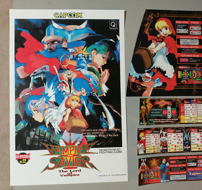 BACKLIT) Capcom Vampire Savior Marquee Art set for Sega Blast City