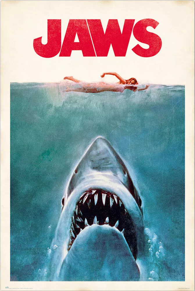 Jaws - Movie Poster (Regular Style - Retro / Vintage Design) (Size: 24 x  36)