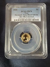 2026 Niue 1 Mermaid Grey/Black Tail PCGS PR69 Rev Proof Colorized 22kt Gold
