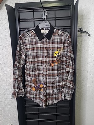 VTG Halloween Women s Plaid Embroidered Button shirt Casey Max Fall Pumpkin Sz M