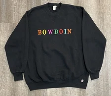 Vintage Russell Athletic Sweatshirt Bowdoin USA V Stitch Black Crew Pullover XL