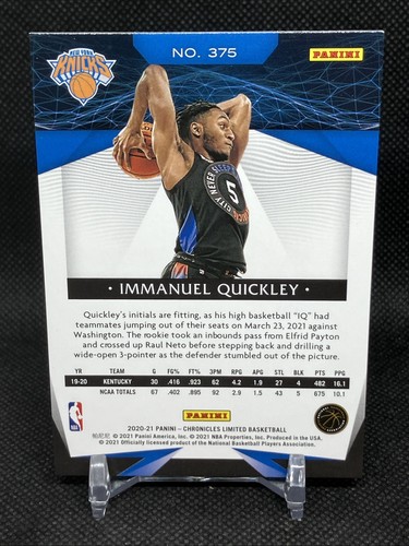 2020-21 Panini Chronicles Limited Red /99 Immanuel Quickley #375 Rookie RC SP - Picture 2 of 2