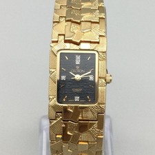Croton Womens Watch 17mm Black Dial Gold Tone Textured Bracelet New Battery 8"