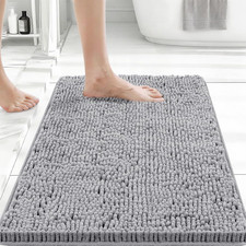 Small Bath Rug Mat,24X17 Chenille Non Slip Gray Bathroom Shower Mat