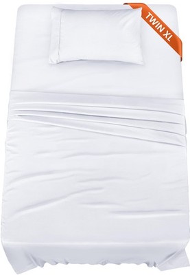 Twin Xl White Bed Linen Set 3 Piece Brushed Microfiber Sheet Set For Dorms