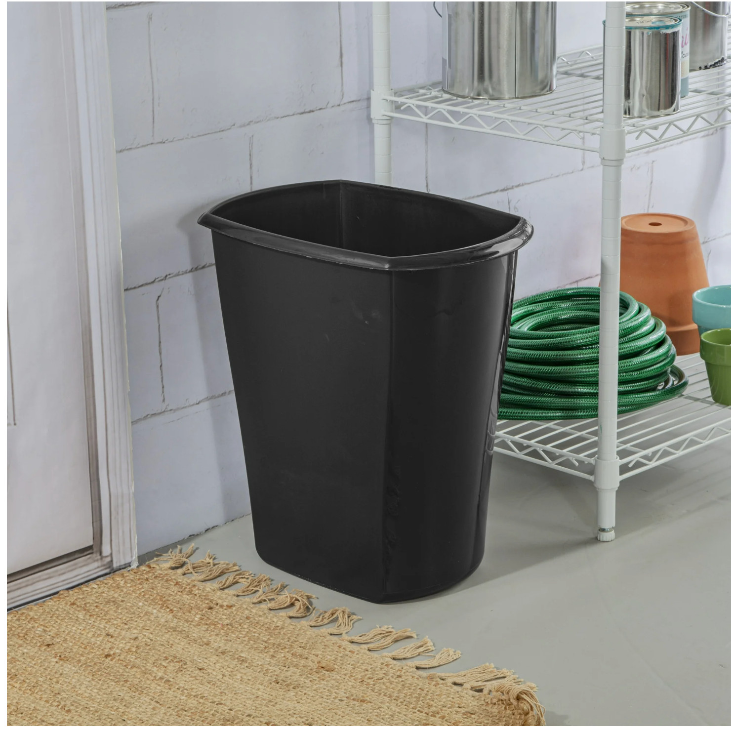 Kitchen Trash Can, 10 Gallon Plastic Garbage Bin with No Lid, Black 18x12x19