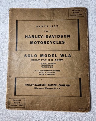Harley-Davidson WLA - Spare Parts 1943 - original Buch | oldtimer Katalog