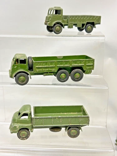 dinky toys army lorries x3 -  3 ton, 10 ton & army wagon play worn