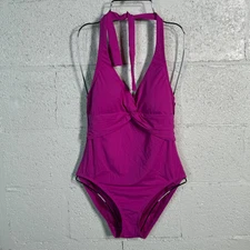 Bleu Rod Beattie Lets Get Twisted Halter 1 Piece Swimsuit, PURPLE 8 MSRP $119