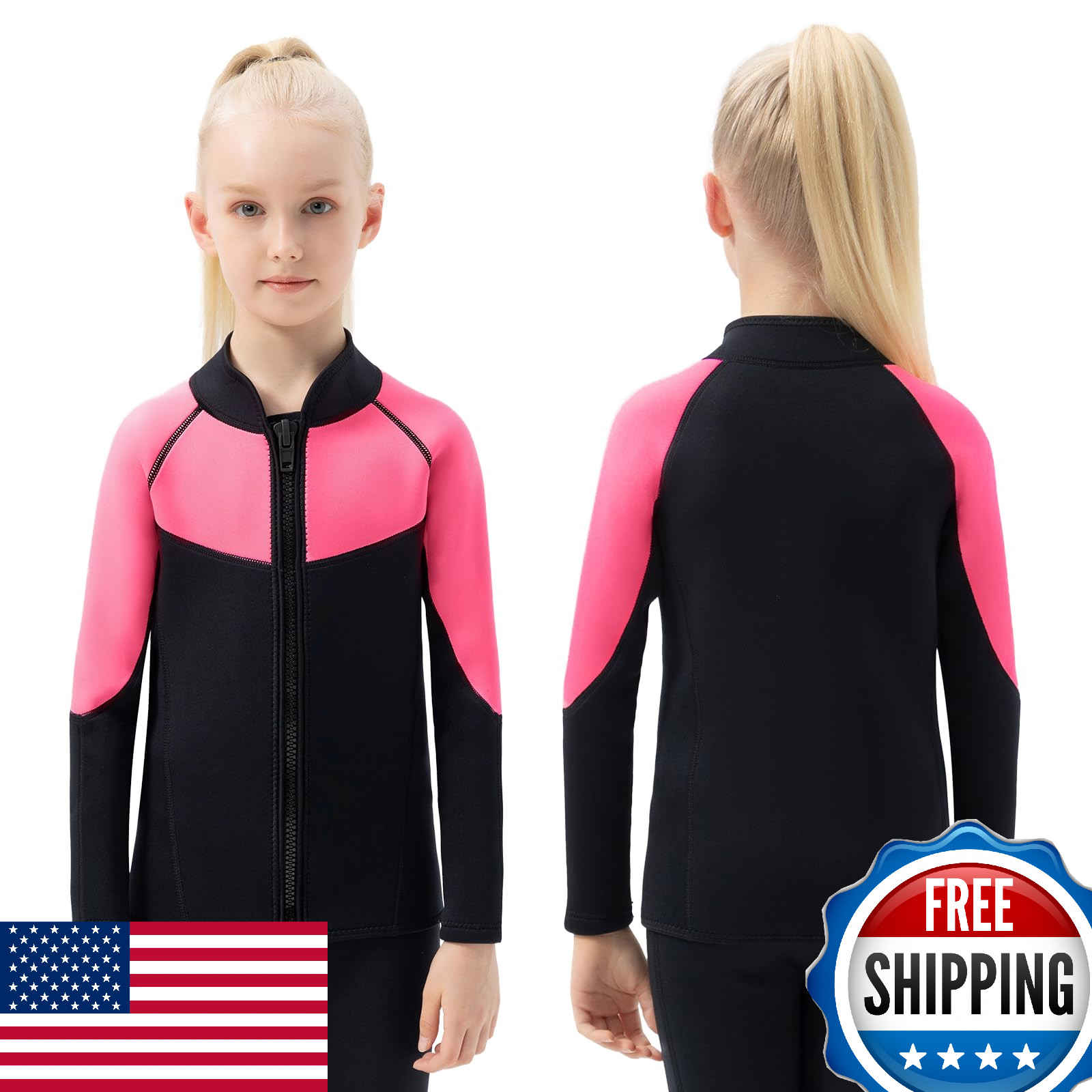 Intboss Kids 3mm Wetsuit Top Jacket for Girls - Warm Swim, S