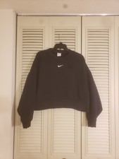 Nike Sweatshirt Womens Sz M Over Oversized Crewneck Cropped Center Swoosh Black