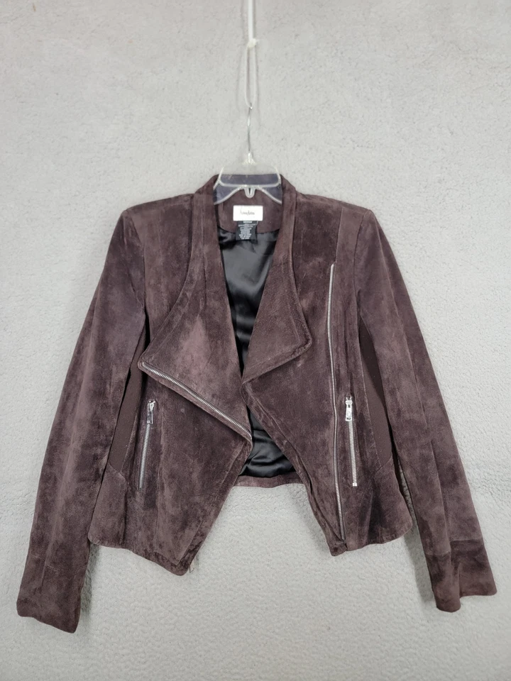 Chaqueta de Motociclista Neiman Marcus Marrón Gamuza Mediana Mujer Otoño Invierno Cremallera Foto 2 de 4