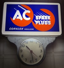Vtg AC Spark Plugs ADVERTISING Clock Thermometer Gas Oil Sign