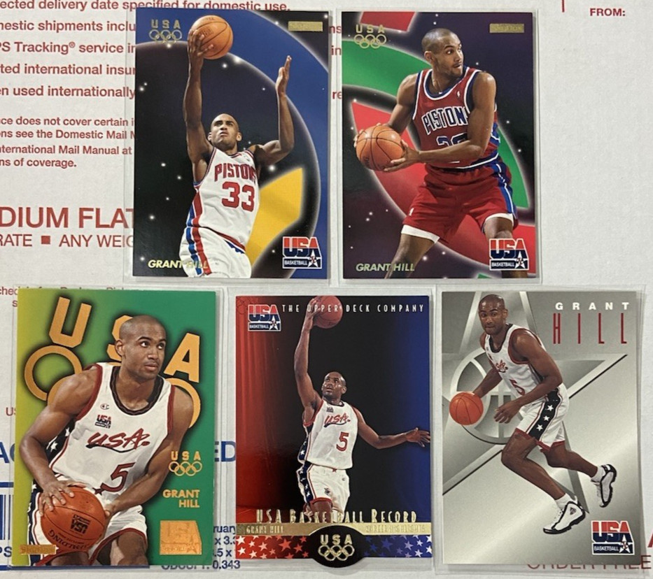 Lot of 5 Grant Hill Cards 1996 Skybox USA Basketball & Upper Deck, Texaco