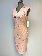 Calvin Klein Elegant Peach Floral Sleeveless V-Neck Sheath Dress Size 6 NWT