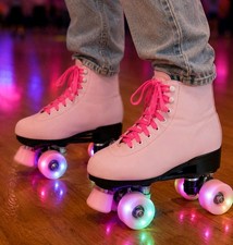 Pink Led Light Up Pink Quad Roller Skates Girls Size 5 37 PU Leather