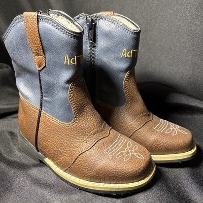 AdTec Boys 10 ZipUp Western Boots Blue/Brown 5581 Size US 10