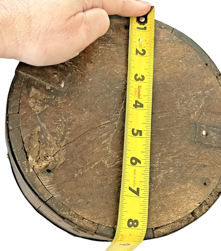 Antique English Grain Bucket Oak Wood Iron/Brass Hand Hammered / Carved Wood - Afbeelding 9 van 13