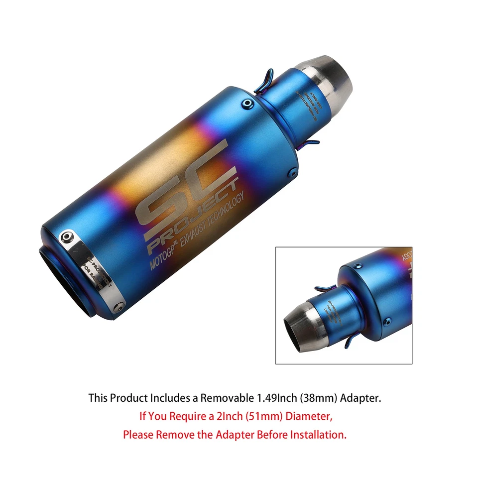 SC Slip-on 2" 51mm Universal Motorcycle Muffler Exhaust Pipes Tail Pipe Blue Foto 2 de 4