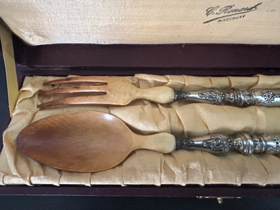 Couvert de service à salade Art Nouveau, 2 pièces, argent fourré poinçon 800 - Photo 2/4