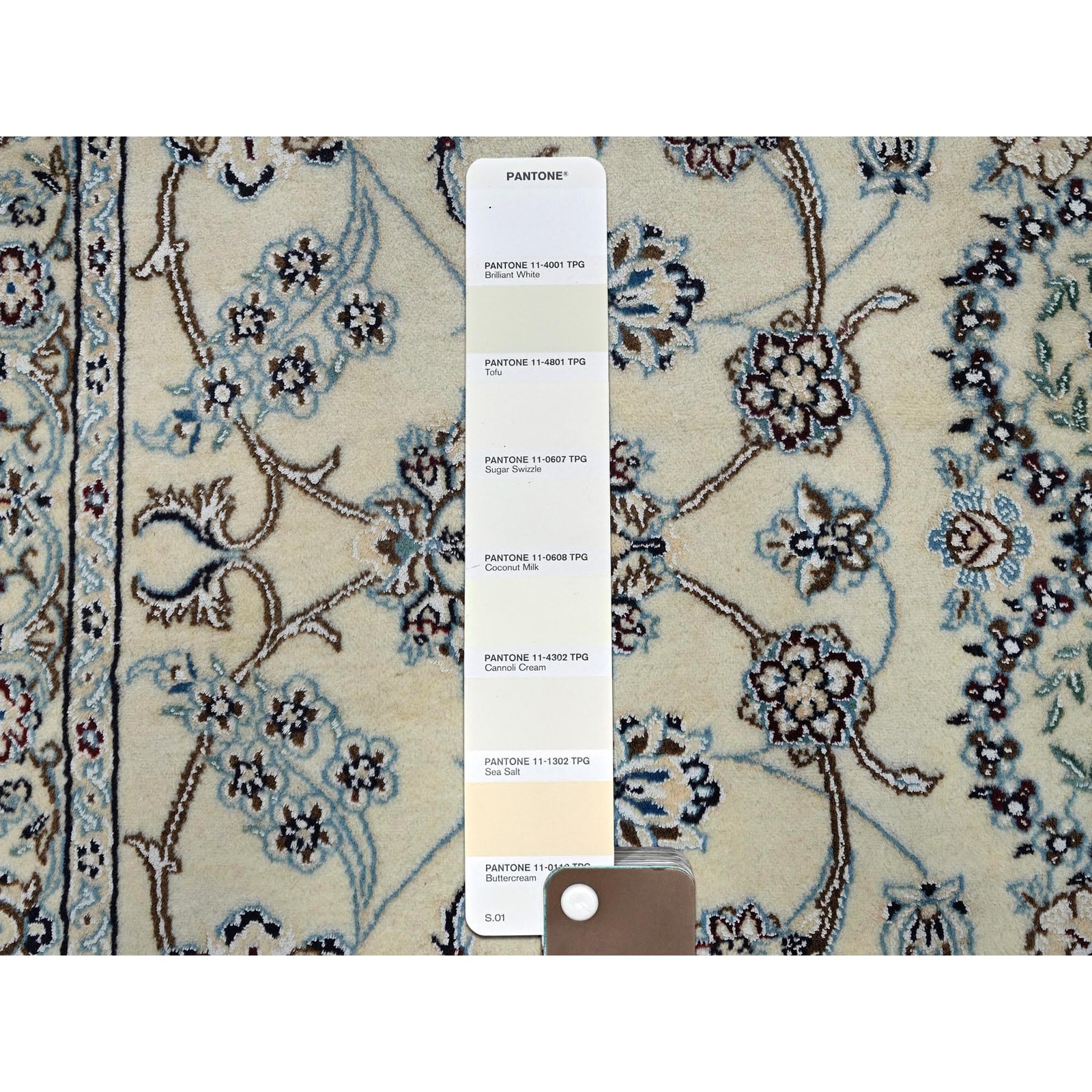 10'x14'2" Ivory 300 KPSI Zoroastrian Nain Hand Knotted Wool and Silk Rug 1462