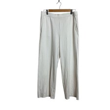 Eileen Fisher Small White Organic Cotton Pull On Wide Leg Stretch Pants Staple