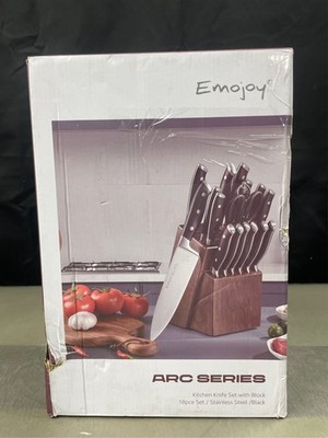 Emojoy Knife Set, 18-Piece Kitchen Knife Set with Block Wooden, Manual Sharpenin