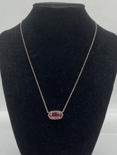 Kendra Scott Desginer Silver Tone Oval Pendant Pink Necklace 4.8g