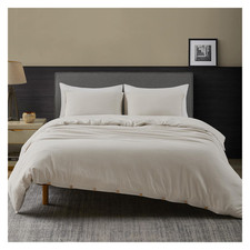 3 PCs Hypoallergenic Soft Linen Duvet Cover Set w/ Buttons Closures, Queen/Full