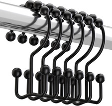 Black Shower Curtain Hooks Rings, Rust-Resistant Metal Double Glide Shower Hooks