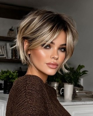 Short Pixie Cut Ombre Ash Blonde Brown Highlight Human Hair Lace Front Wigs 13x4